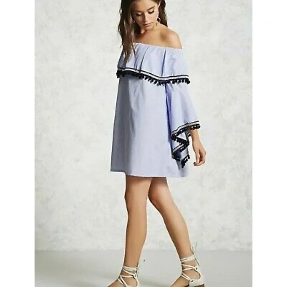 striped off the shoulder dress forever 21 FOREVER 21 Stripes Midi Dresses